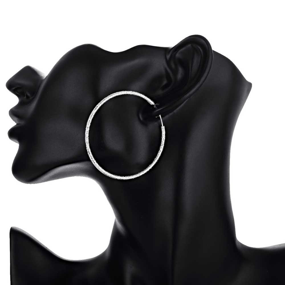 Free Shipping 925 Sterling Silver Simple Scrub 5.0cm Hoop Earrings for Women Trendy Jewelry Earrings