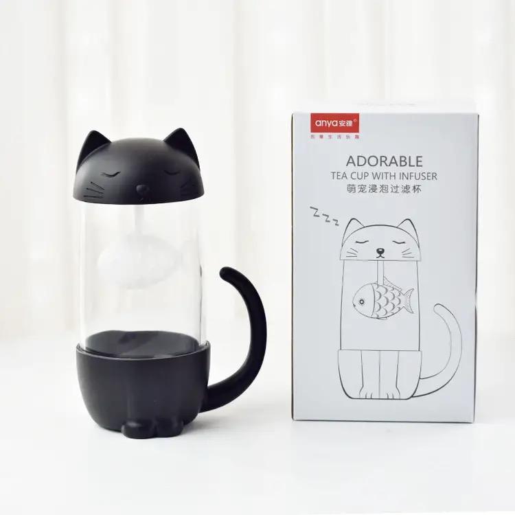 Мультяшная кружка, чашка с фильтром для чая, кружка с котом, портативная стеклянная чашка, кофейная чашка, чашка с молоком, чашка для завтрака