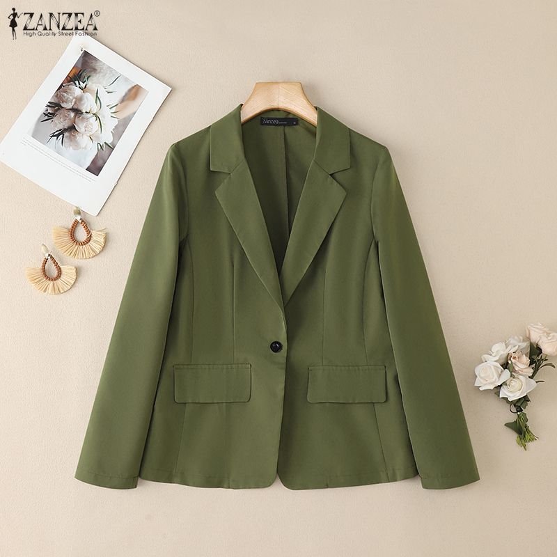 ZANZEA Женский кардиган-блейзер с отложным воротником, длинными рукавами, повседневный, тонкий