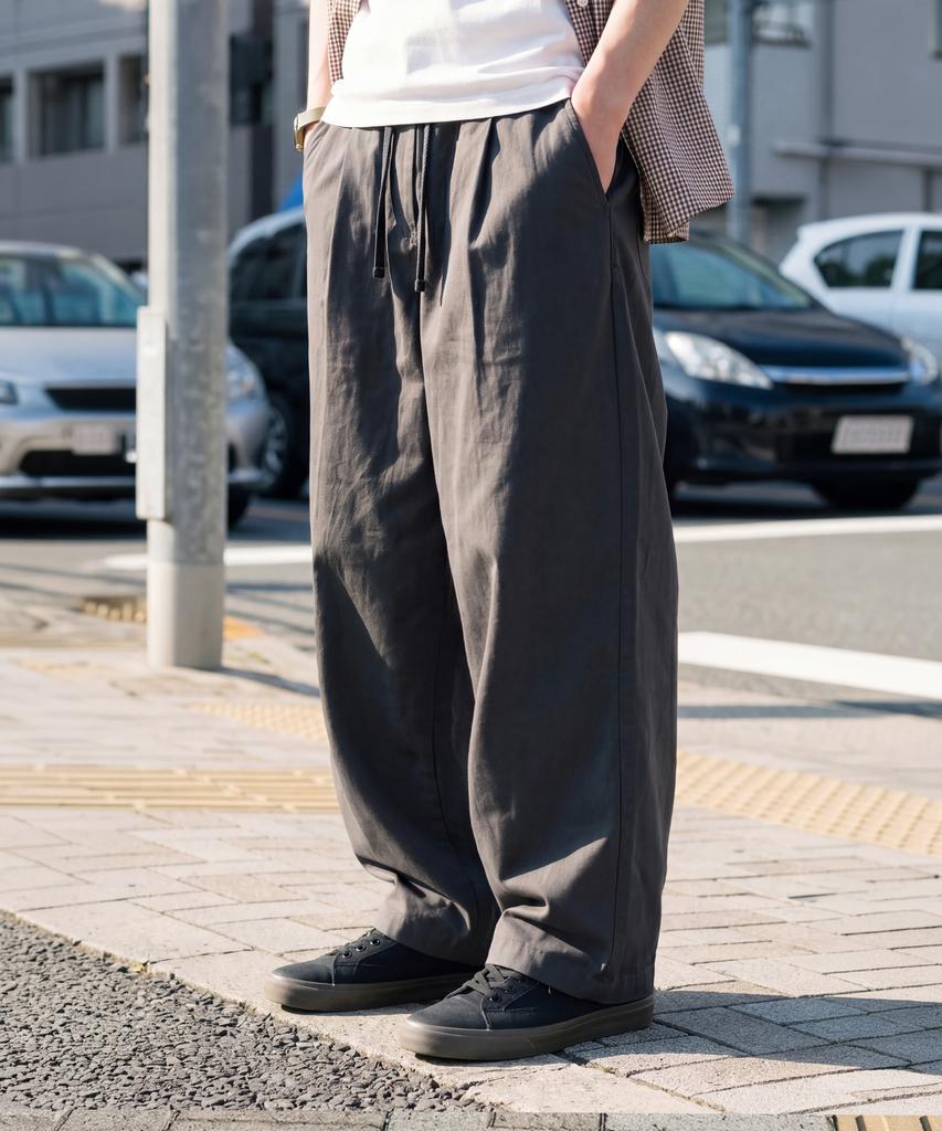 FP142 Summer Bio Wide Elastic Waist Pants Charcoal Kjlp1574