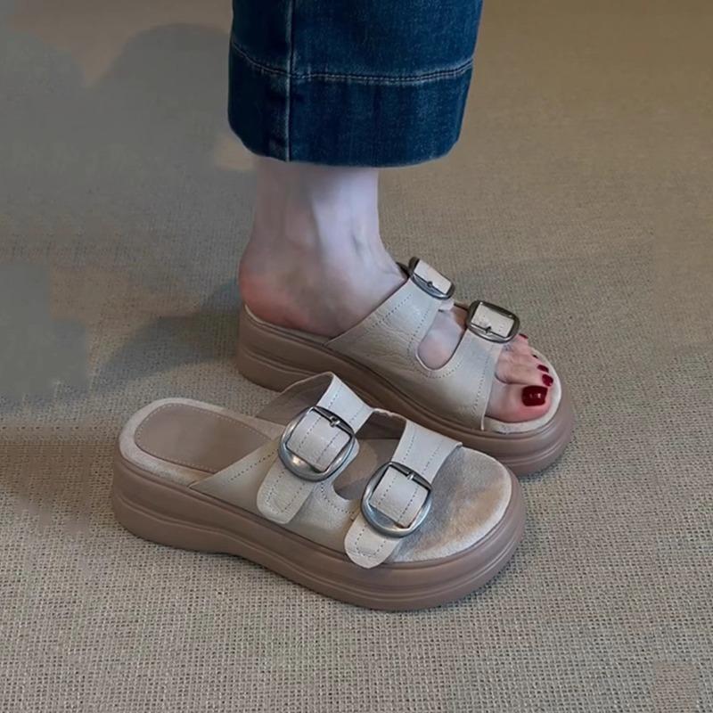 Casual Shoes One-shoulder Shoes Muffin Thick-soled Versatile Flip-flops with Buckles