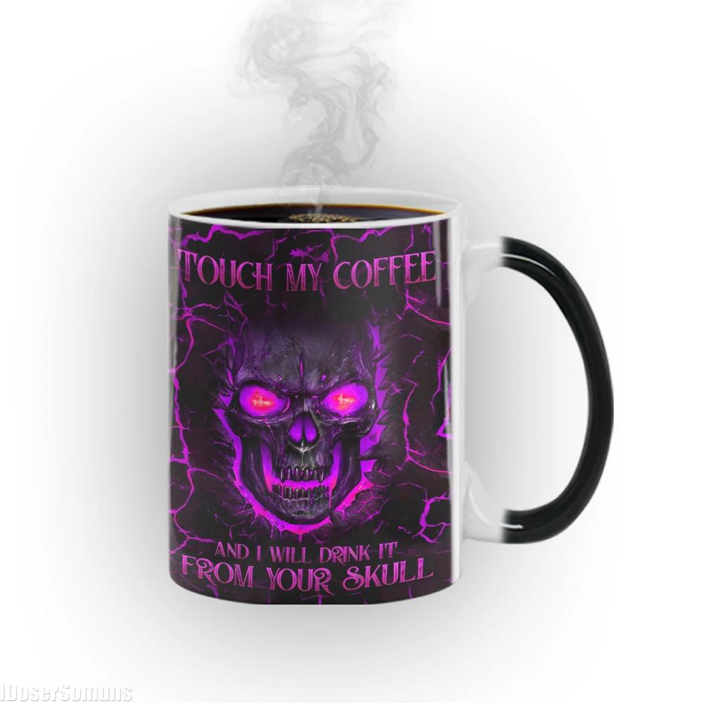 Цветные меняющие чашки кружка Touch My Coffee Mug 11 унций 3D огненный череп черная керамическая кружка для кофе подарочная кружка на Хэллоуин геймер муж чашка для чая