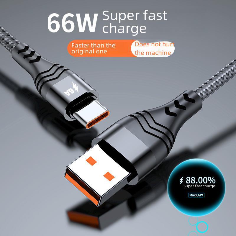 6A сверхбыстрый кабель Type-C с нейлоновой оплеткой для устройств Huawei, Samsung, Android мощностью 100 Вт