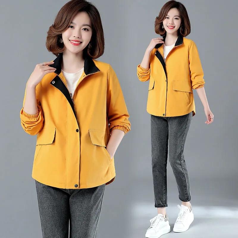 Ветровка, женская короткая куртка, весенняя свободная модная куртка с тонким воротником-стойкой