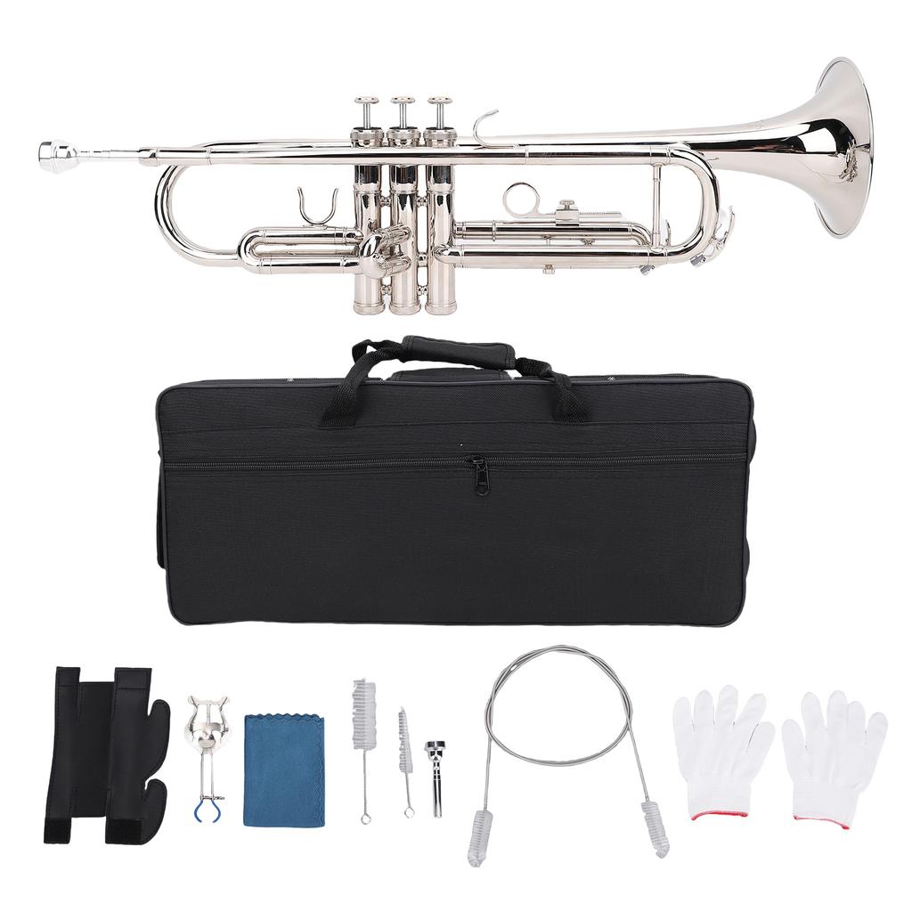 Bb Trumpet Set Silver Bright Sound Flexible Keys Brass Phosphor Copper Trumpet Set for Beginner Students