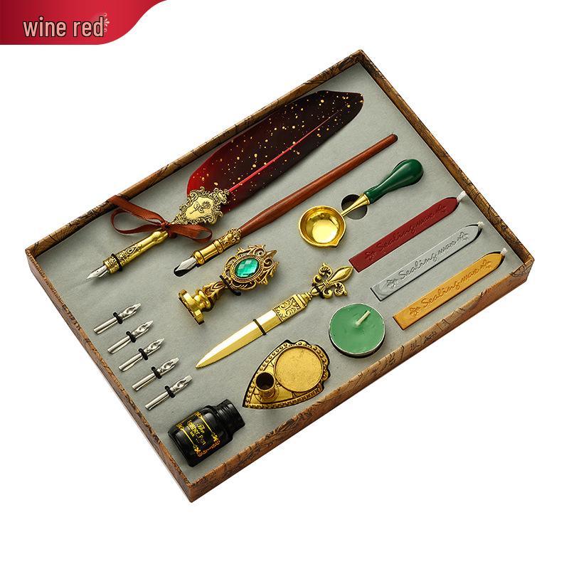 British Style Gold Splatter Feather Pen Set with Custom Logo - Ink Dipping Set, Birthday Gift