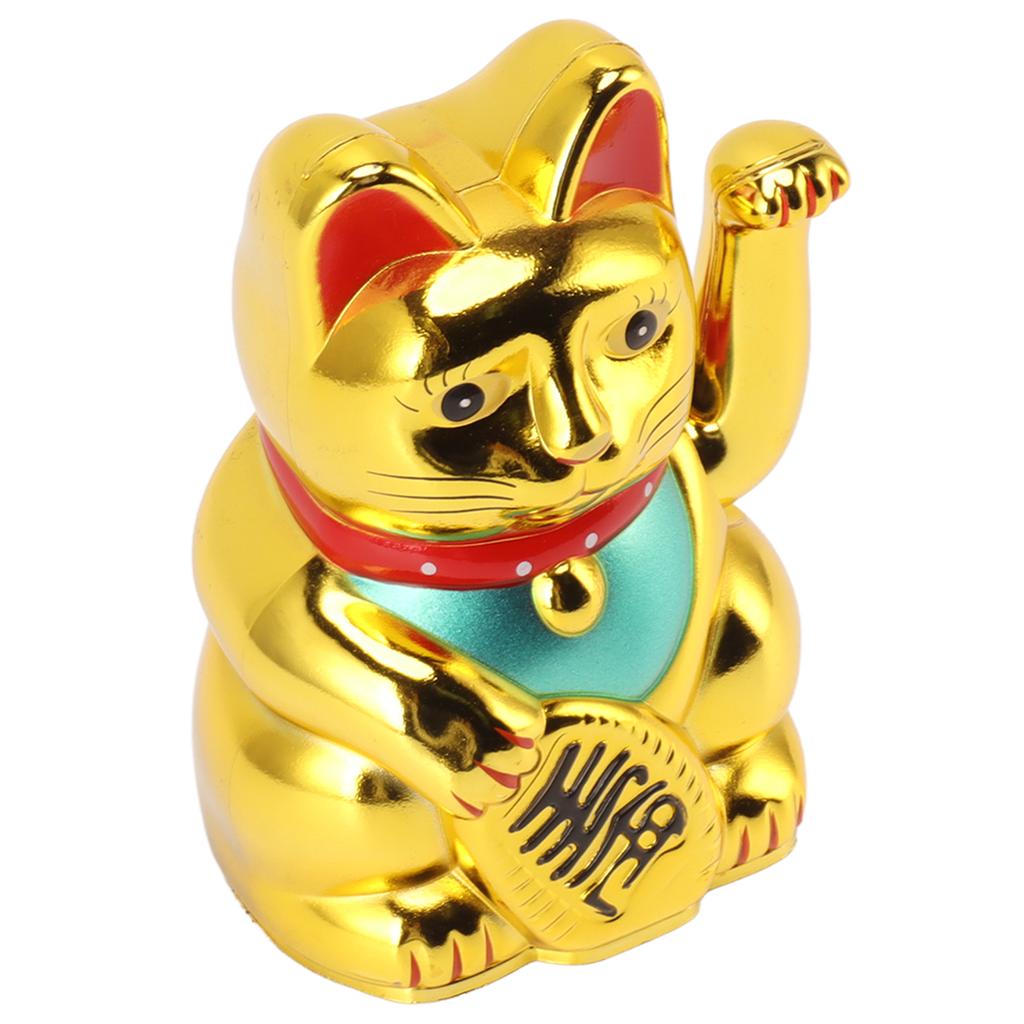 4 Inch Lucky Cat Decor Hand Waving Welcoming Cat for Home Desk Ornament Gift Giving Gold