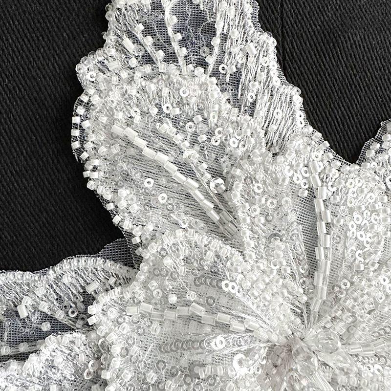 1PC DIY Sequin Beaded Clothing Accessories Patches Decorative Lace White Multi Layered High Quality
