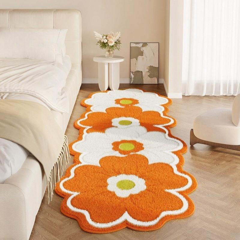 Pink Floral Thick Plush Rug Irregular Shape Soft Fluffy Carpet For Bedroom Bedside And Living Room Floor Mat