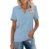 Women's Short Sleeves T Shirts Summer V Neck Shirts Collared Casual Basic Tees Blouse