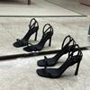 Women Square Toe High Heel Sandals Sexy Stiletto Open Back Black Buckle Strappy Summer Shoes Fashionable Slip Resistant
