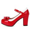 Fashion Women's High Heels Lolita Mary Janes Shoes Big Size Elegant Sweet Bow-tied Black Red Pink Heeled Office Wedding Shoes For Girls