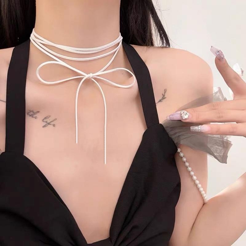 Элегантное длинное ожерелье-чокер, стильная цепочка на шею с подвеской в виде банта, аксессуар для модных женщин