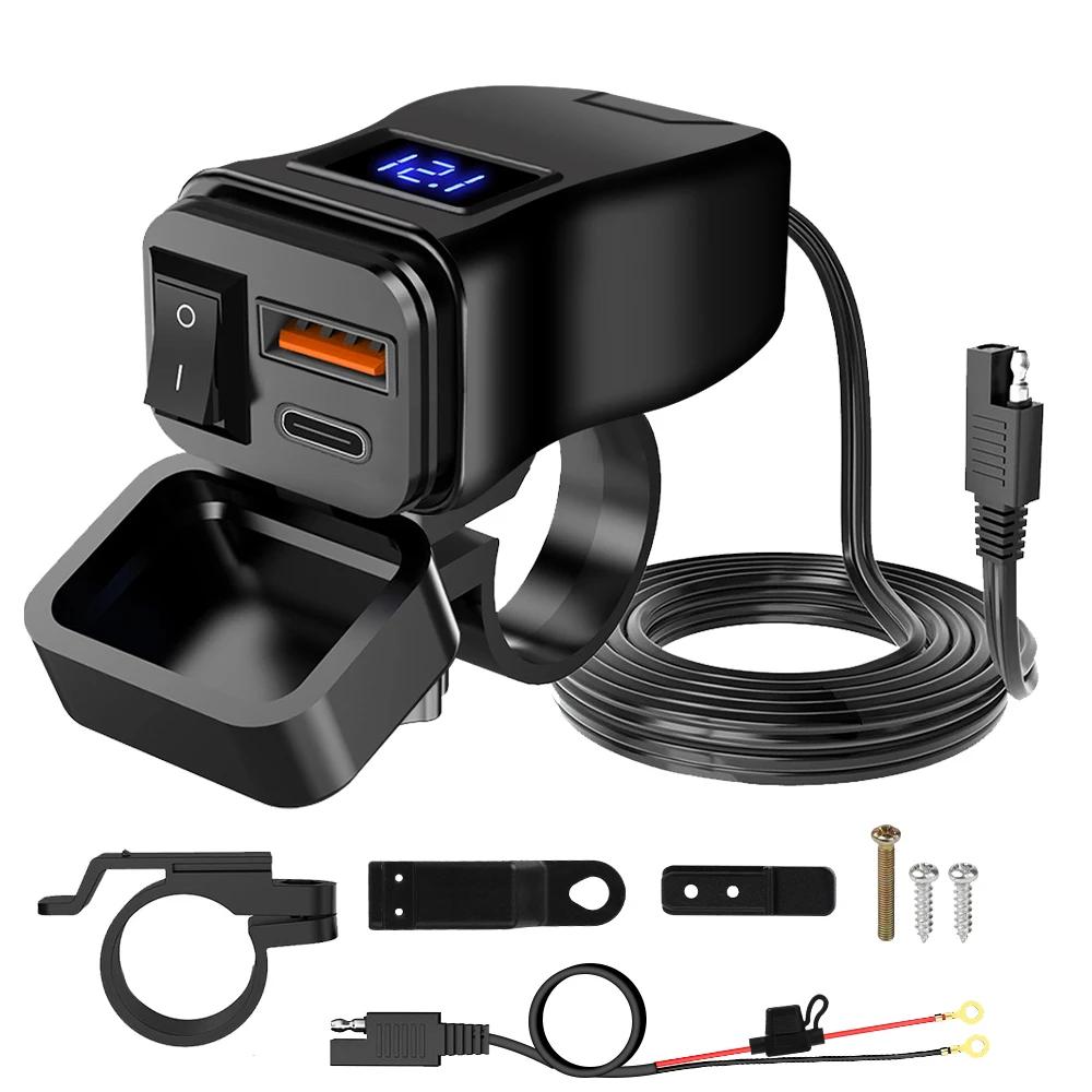 PD QC3.0 USB быстрое зарядное устройство для мотоцикла, водонепроницаемый разъем типа C с вольтметром для мобильного телефона, цифровая зарядка