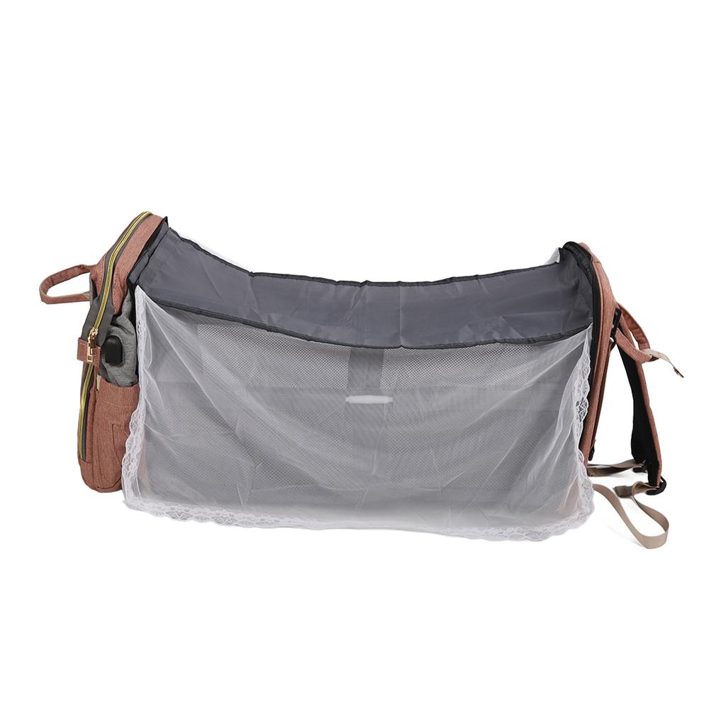 Diaper Backpack Nylon Large Capacity Warming Fashionable Multi Functional Baby Diaper Bag Pink Grey