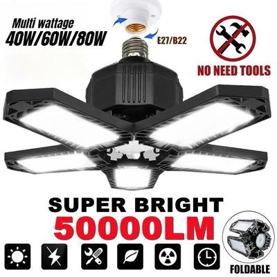 Портативные светодиодные лампы для гаража 40 Вт 60 Вт 80 Вт Складное сверхяркое гаражное освещение Светодиодный рабочий свет для мастерской с регулируемыми панелями Патрон с винтовой резьбой E27/B22