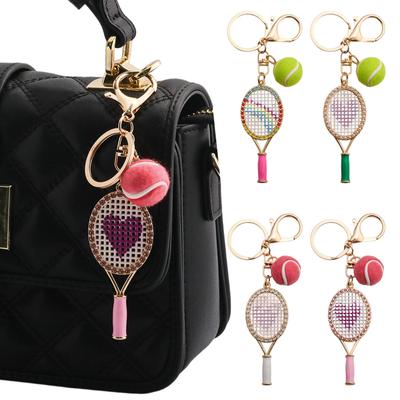 Crystal Tennis Racket Mini Felt Tennis Ball Bag Charm Sports Backpack Purse Pendant Gift for Women Bag Charm