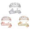 Birthday Queen Tiara Sash Set Rhinestone Cown Comb Happy Birthday Sash Festive Headwear for Women Party Decor