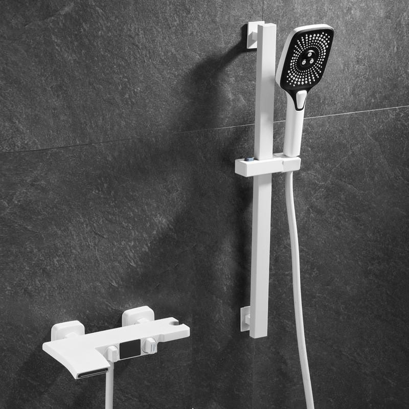 Серый цифровой дисплей для ванны и душа, настенный черный смеситель для ванны, холодная и горячая вода, белые смесители для ванны и душа