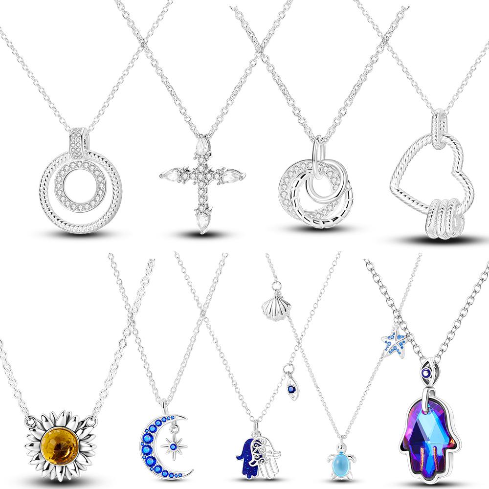 MULA 925 Sterling Silver Blue Star Moon Heart Sunflower Cross Butterfly Necklace Fit Original Charms Fine Jewelry Women Fashion
