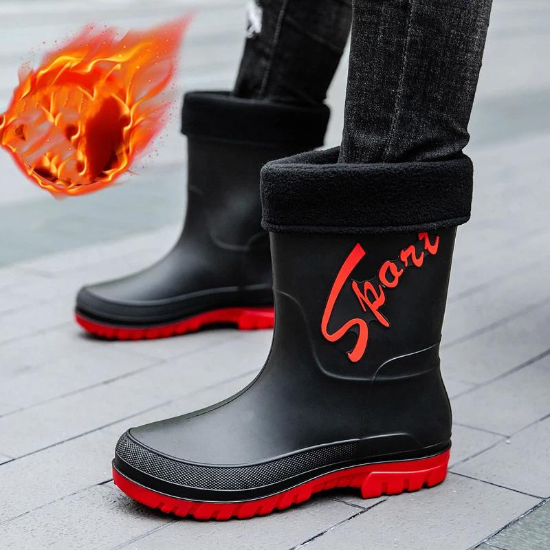 Мужские нескользящие утолщенные износостойкие водонепроницаемые полусапоги резиновые ботинки