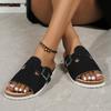 Cork Footbed Sandals Women Summer Shoes Fashion Suede Flats Sandals with Arch Support Couple Open Toe Beach Slides Adjustable