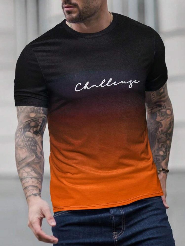 New Summer Casual Men's 3D Printed Gradient Short-sleeved Top Outdoor Sports Men's T-shirt Street Fashion T-shirt Letter Mens Top