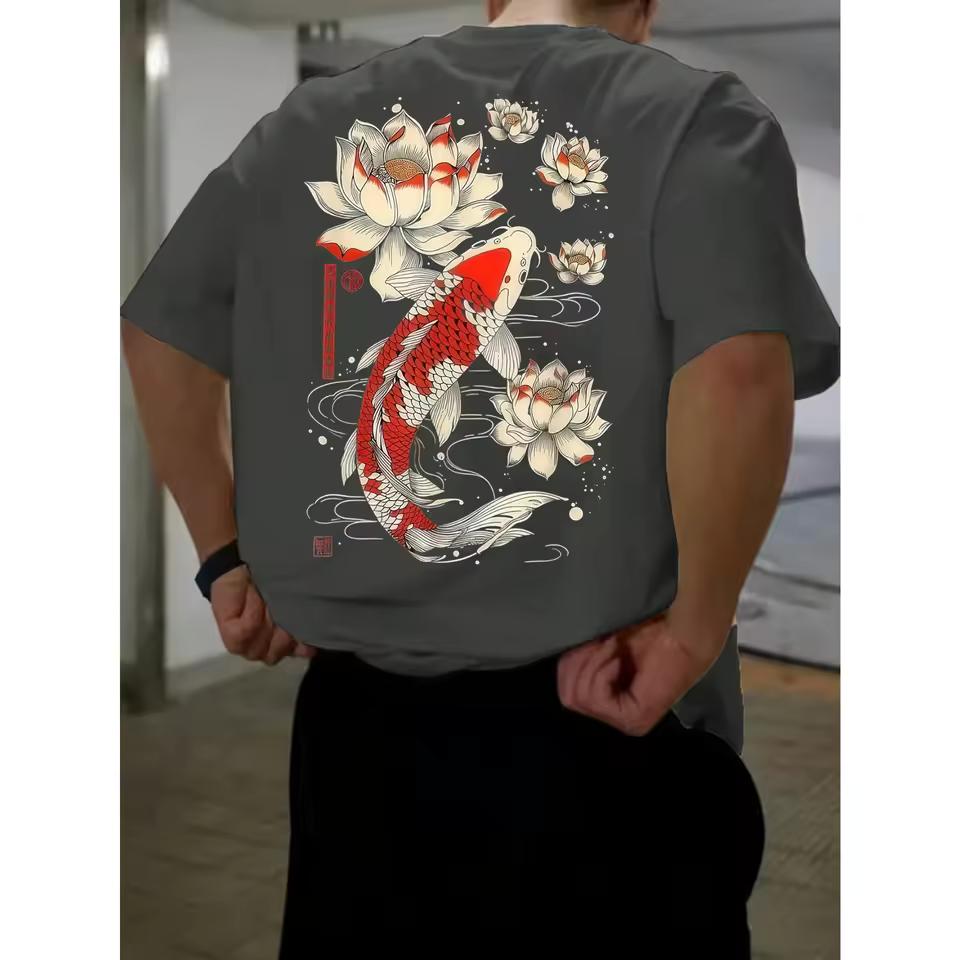 Men Women T-and kids tshirt Koi Fish & Lotus Flower Graphic Tee Traditional Ukiyo-e Art Streetwear Casual Cotton Short Sleeve Tops