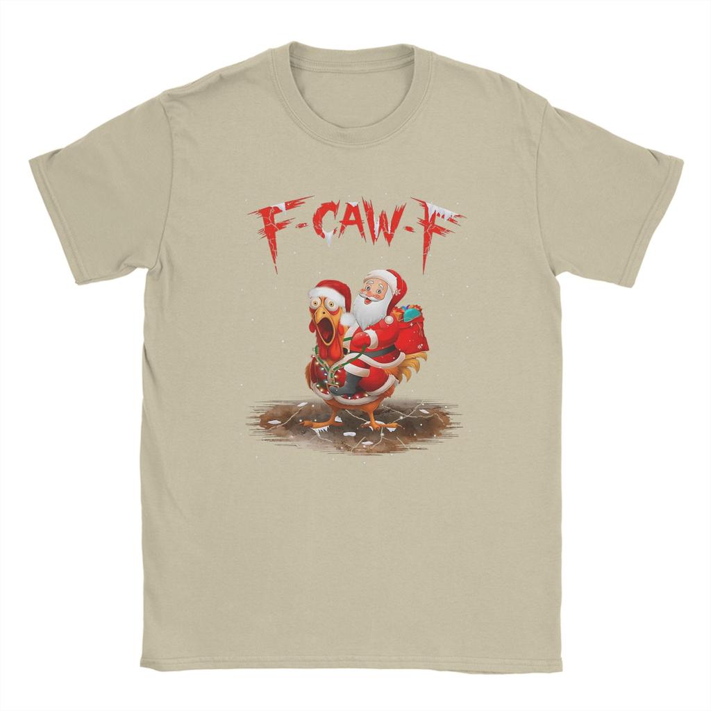 Men's T-Shirt Funny F-Caw-F Santa Riding Chicken Christmas Fcawf Funny Cotton Tee Shirt Short Sleeve T Shirts Clothes Summer