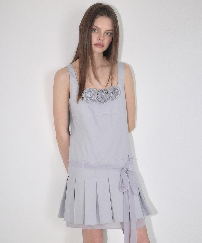 Margarine Fingers Belted Pleats One-Piece (Grey)