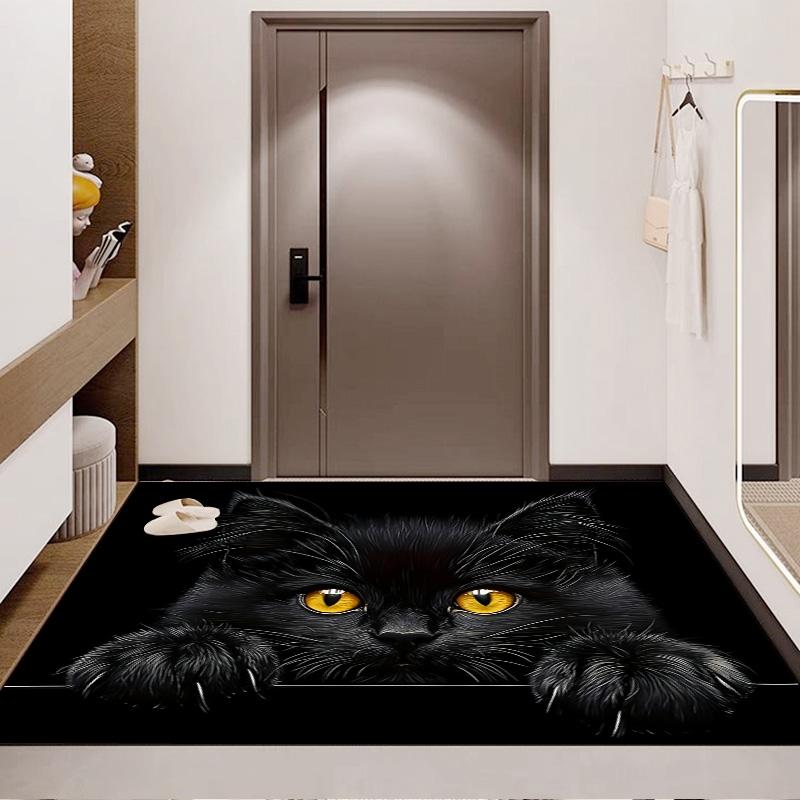Black Cat Yellow Eyes Peeking Black Background Print Area Rug Cute Pet Non Slip Living Room Floor Mat Cat Lover Home Decor Rug