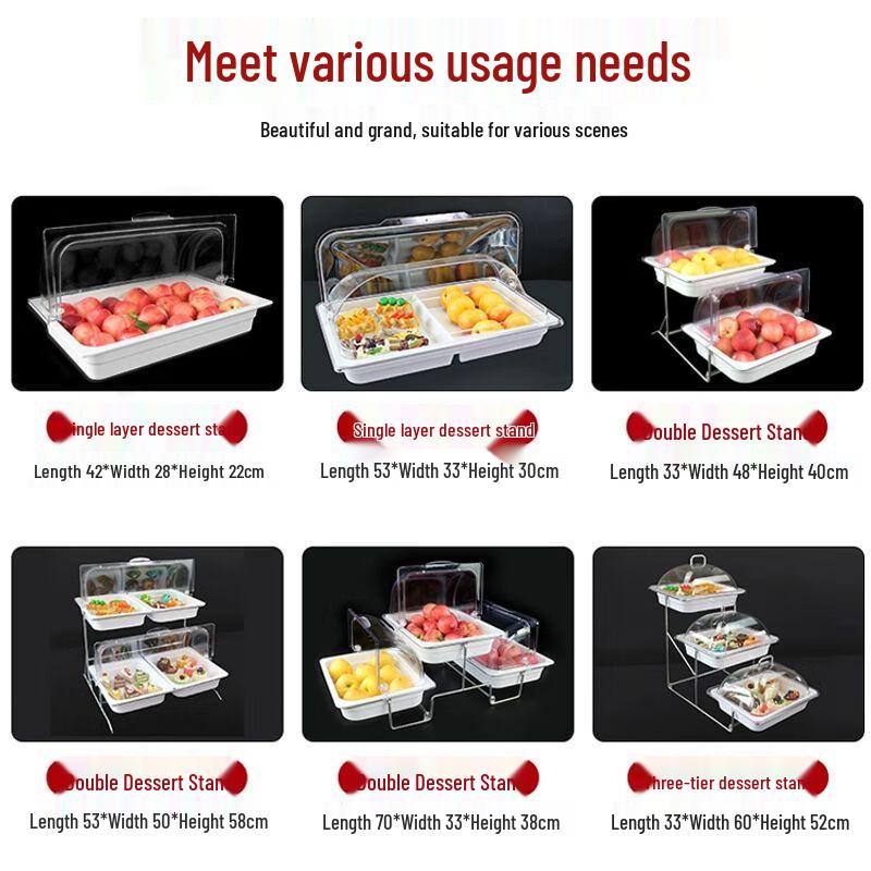 Трехъярусная меламиновая подставка для демонстрации еды на шведском столе с крышкой