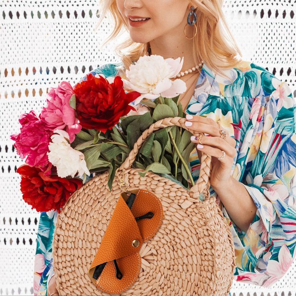 Симпатичные подвесные солнцезащитные очки из искусственной кожи, сумка для хранения очков для чтения, чехол для очков с тиснением личи, портативный держатель для очков для путешествий