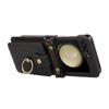 For Samsung Galaxy Z Flip5 5G Case Card Holder Ring Kickstand TPU+PU Leather Phone Cover with Long Strap