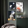 Black Skull Creative Wall Art Moon Kitten Scandinavian Poster Halloween Canvas Painting Wall Living Room Home Decoration