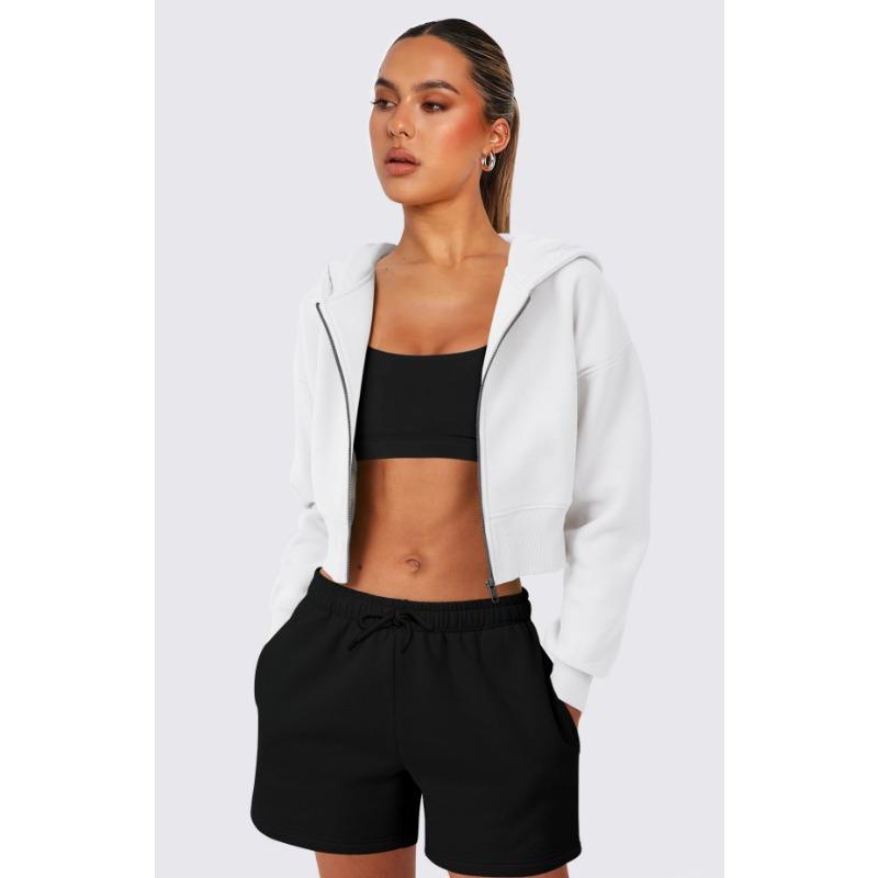 Женская короткая свободная толстовка с капюшоном на осень и зиму с длинным рукавом