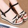 Кожаные женские сандалии, летние туфли на увеличенной толстой подошве на наклонном каблуке, нескользящие модные женские сандалии с открытым носком