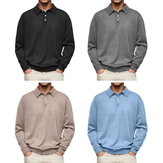 Мужская рубашка весна-осень с отложным воротником на пуговицах, свободный однотонный пуловер с длинными рукавами, повседневный формальный уличный топ для повседневной жизни, вечеринок, путешествий