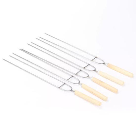 Шпажки для барбекю из нержавеющей стали, двухзубые шампуры для барбекю, 36 см, вилки для кемпинга с деревянной ручкой для шашлыков из курицы и креветок