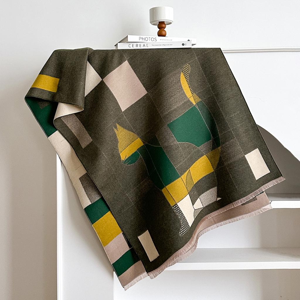 Women'S Trend Premium Temperament Shawl Scarf Imitation Cashmere High Value Design Geometric Printing Shawl