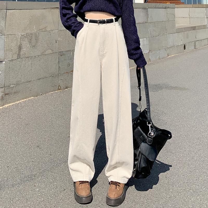 Fashion Corduroy Sports Loose Casual Pants Women Autumn and Winter Workwear Women's Wide Leg Pants High Waist Slim Fit Office Lady Trousers 26013