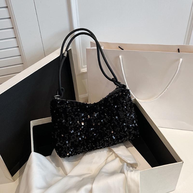 Yogodlns Винтажная женская вечеринка с блестками, маленькая сумка на плечо, модная однотонная универсальная сумка-хобо на молнии с подмышками