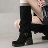 Женские сапоги на высоком каблуке осень и зима новые сексуальные темпераментные толстый каблук квадратный носок большой размер полусапоги