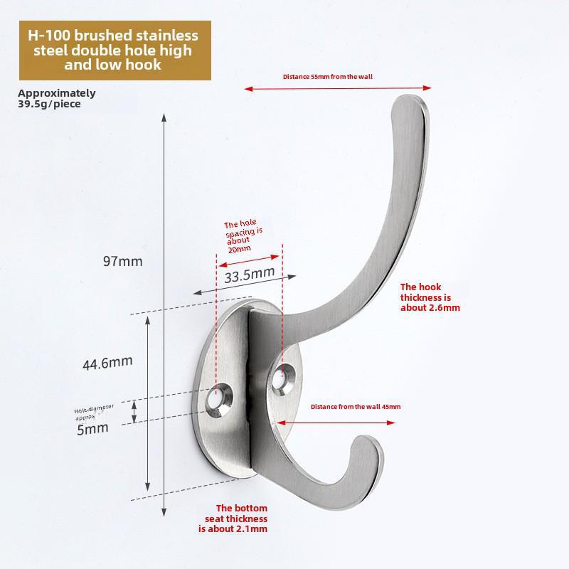 Black Stainless Steel Wall-Mounted Clothes Hook for Bathroom, Kitchen, or Door