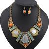 Women's Boho Colorful Hollow Statement Chain Choker Necklace Hook Earrings Set