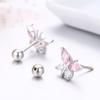 Cute 925 Sterling Silver Butterfly Pink Cz Screw Back Stud Earrings For Women Child Girls Kids Jewellery Orecchini Aros Aretes