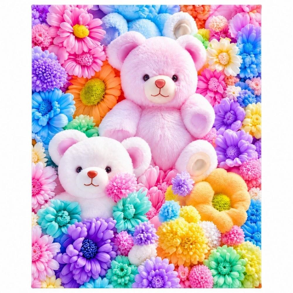 Flannel Bear Pastel Blanket Soft Nap Blanket Cute Throw Blanket All-Season