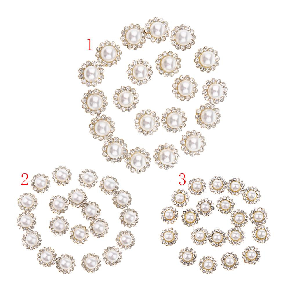 20 Pieces Faux Pearl Buttons Rhinestone Embellishments Flatback for DIY 12mm