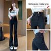 High-Waist Black Plush Flared Pants for Women - Slim-Fitting, Elastic, Avocado Color, Ideal for Autumn/Winter.