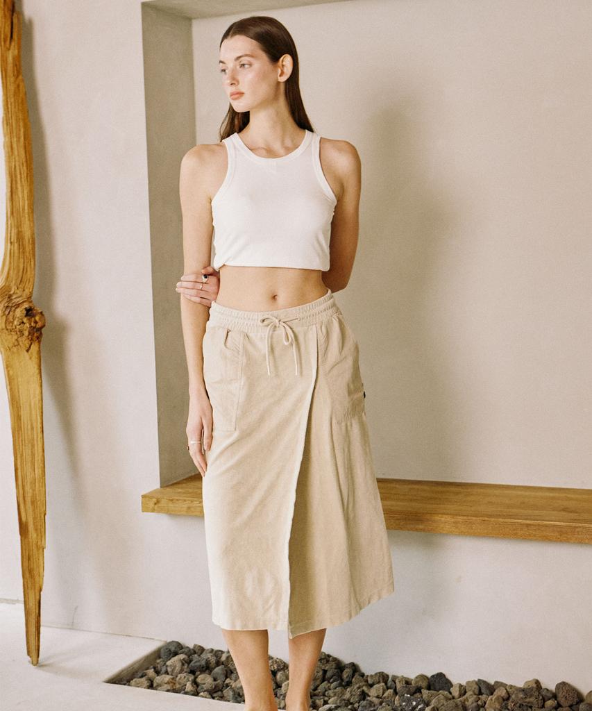 Wave Seoul Terry Long Skirt Beige